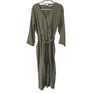 Elizabeth and James Womens Jumpsuit Size Large Green Utility Twill Faux Wrap